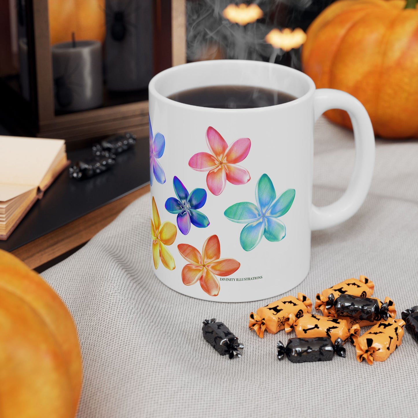 Colorful Plumeria Ceramic Mug – Floral Coffee & Tea Cup
