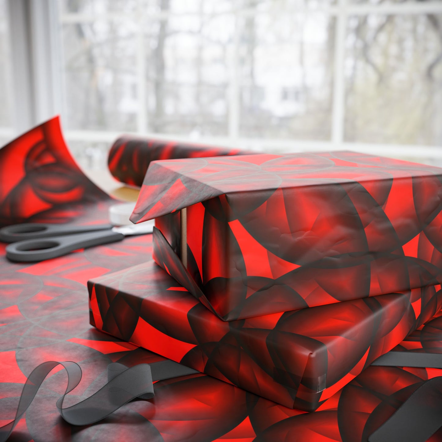 Vibrant Floral Wrapping Paper Red & Black Decorative Gift Wrap for Holidays, Birthdays, and Special Occasions