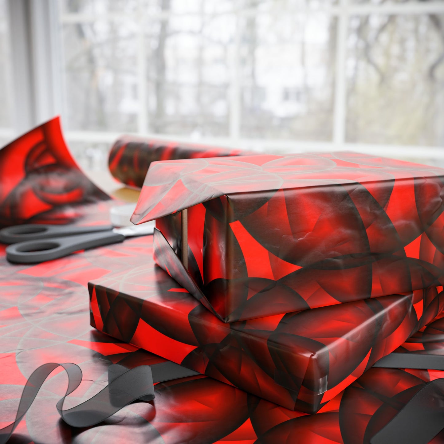 Vibrant Floral Wrapping Paper Red & Black Decorative Gift Wrap for Holidays, Birthdays, and Special Occasions