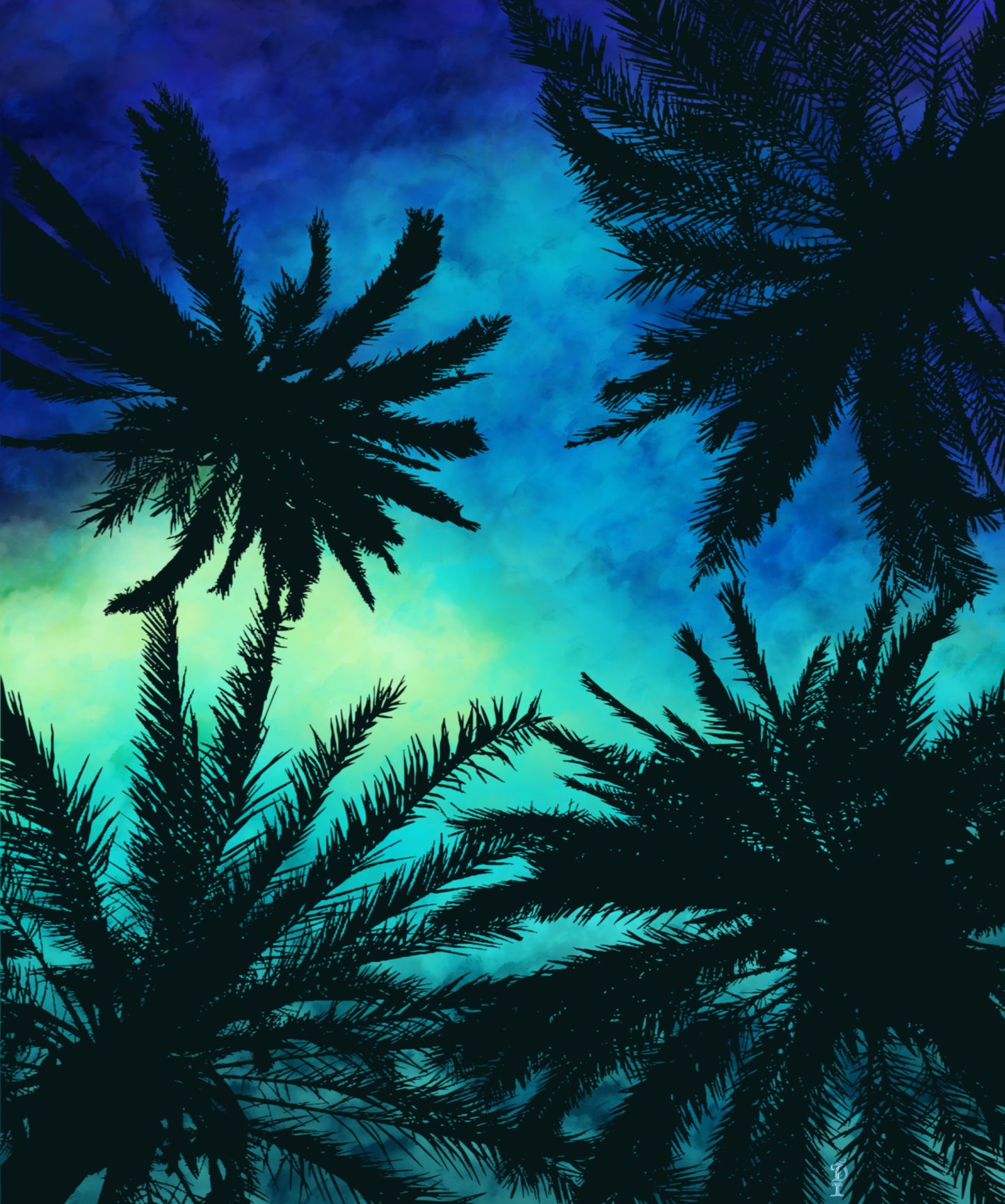 Celestial Palms – Tropical Galaxy Night Fine Art Print (Unframed)