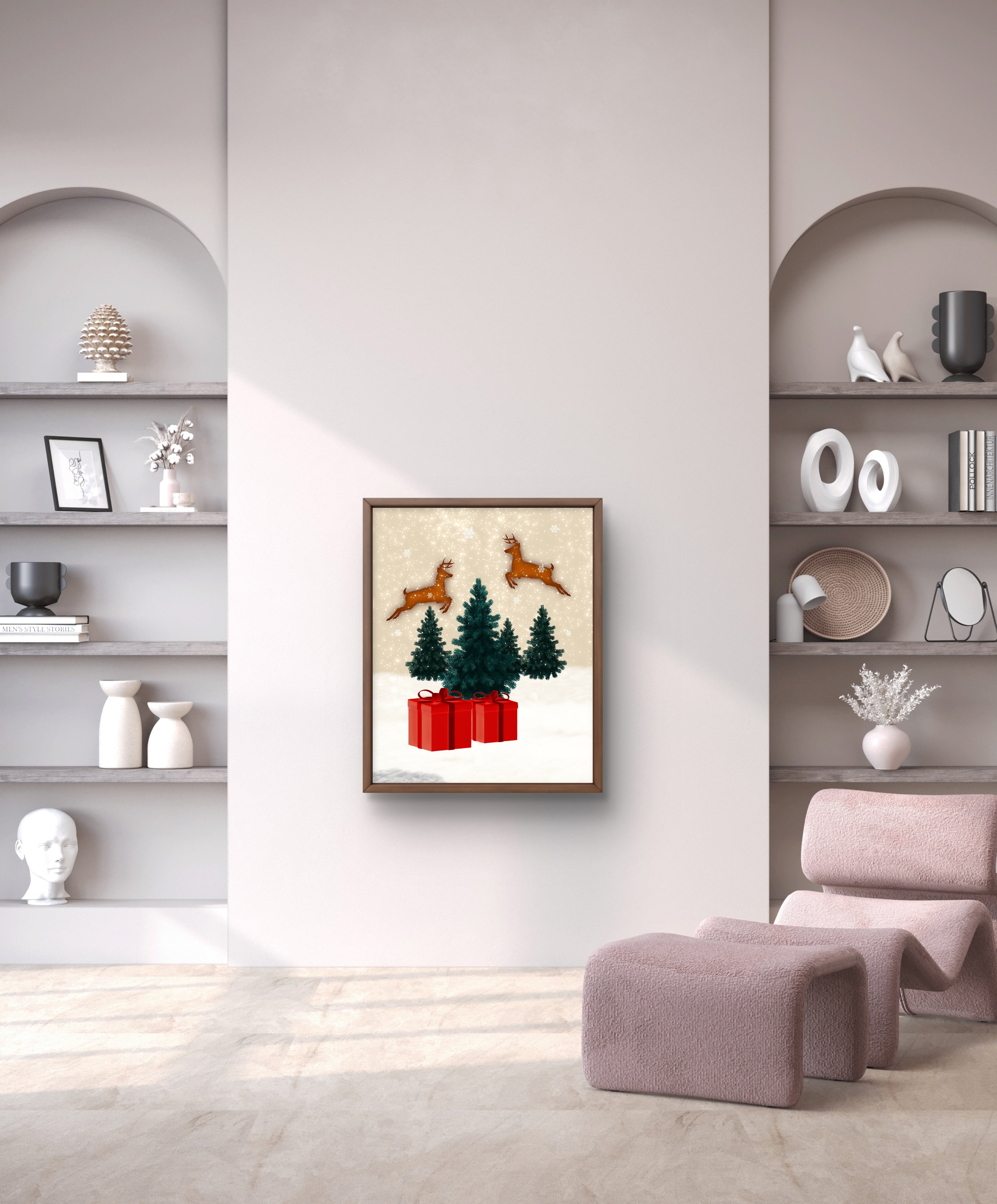 Christmas Wall Art Print Hanging on a wall in an elegant room