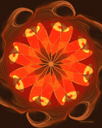Abstract orange and red design with swirling patterns on a dark background