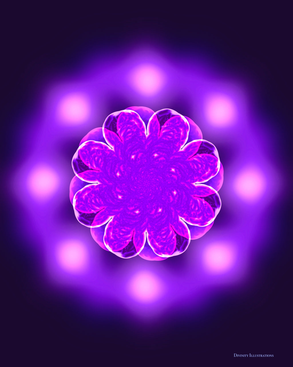 Vibrant purple flower-like design on a dark background