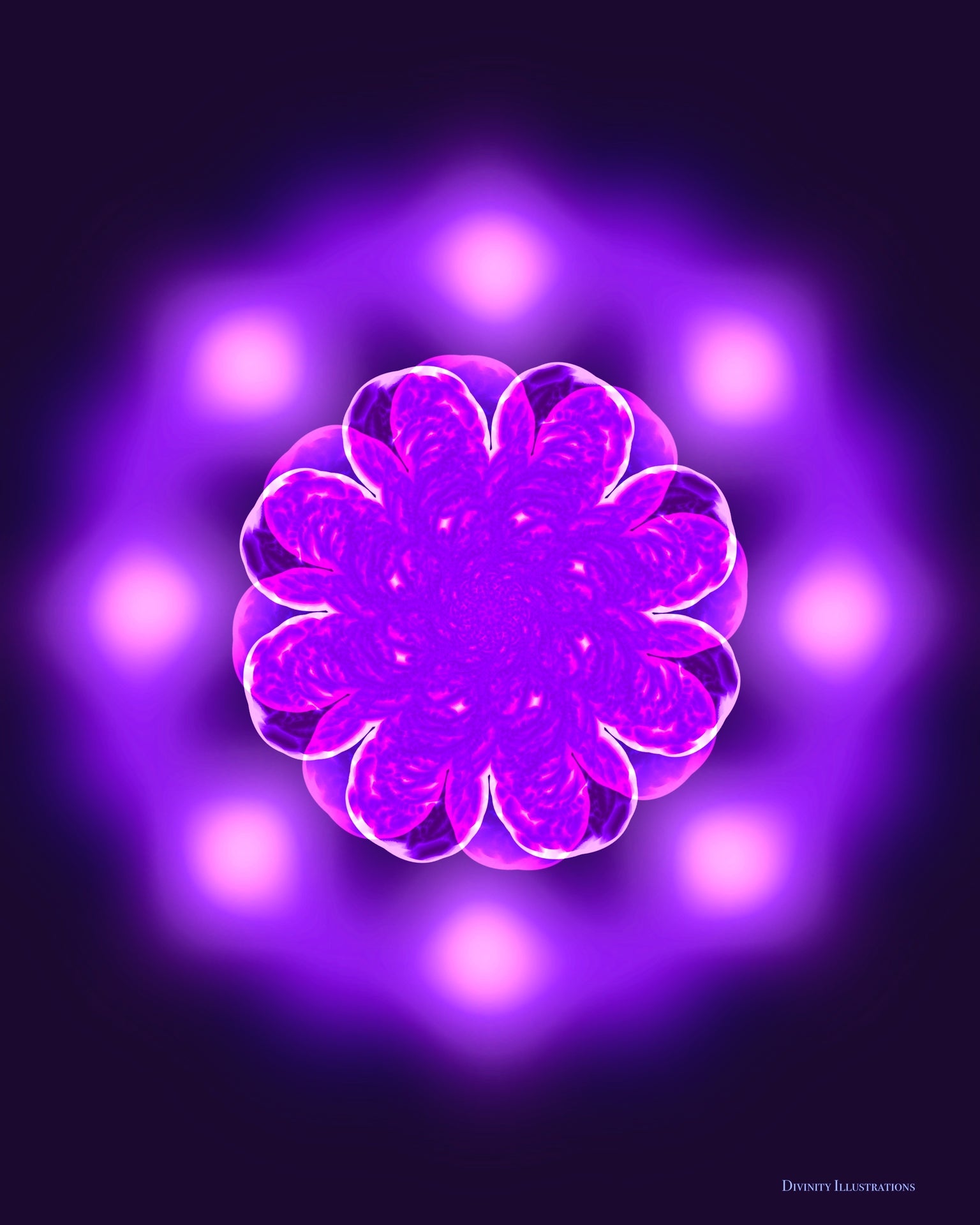 Vibrant purple flower-like design on a dark background