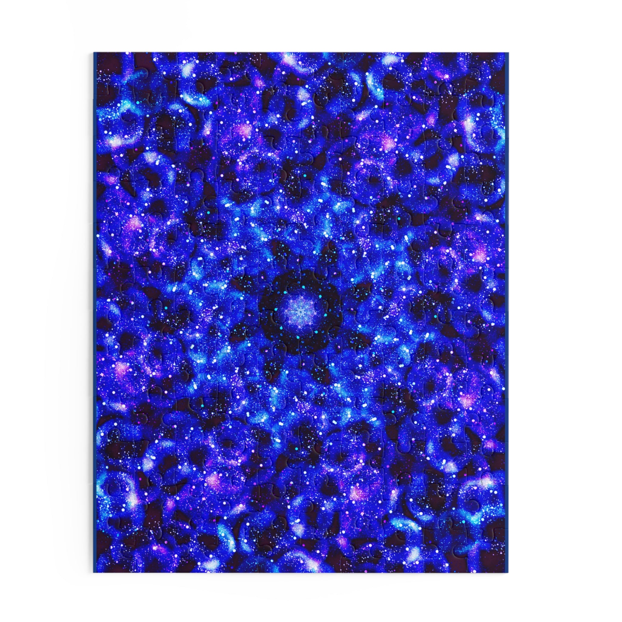 Blue and purple abstract pattern on a white background