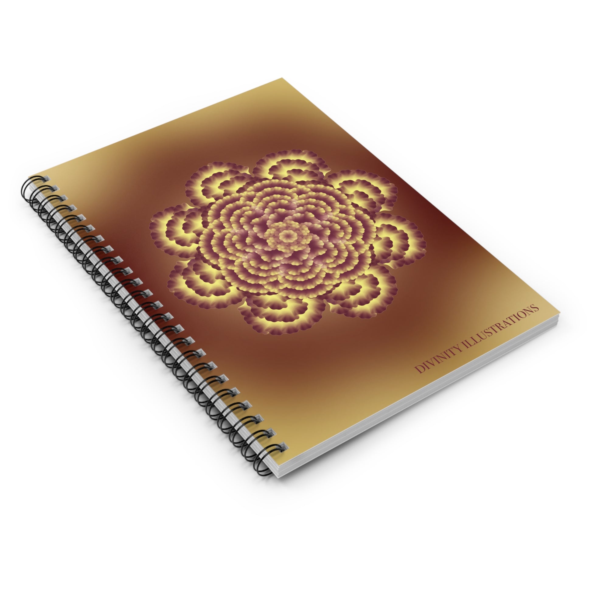Spiral-bound notebook with a mandala design on a white background