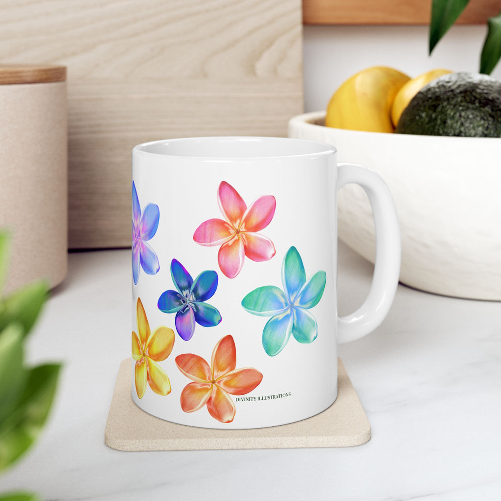 Colorful Plumeria Ceramic Mug – Floral Coffee & Tea Cup