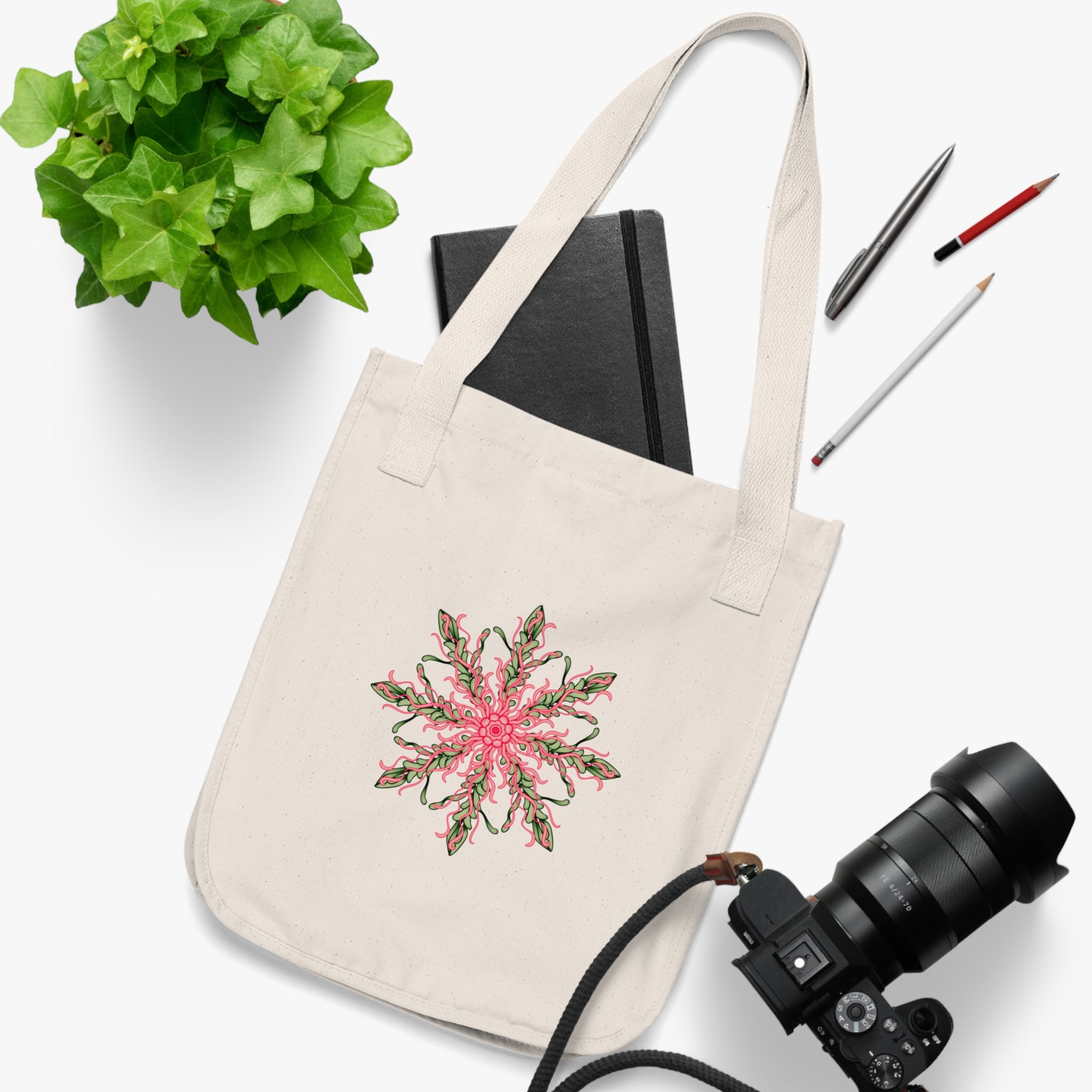 Floral Snowflake Canvas Tote — Organic Cotton Market Bag