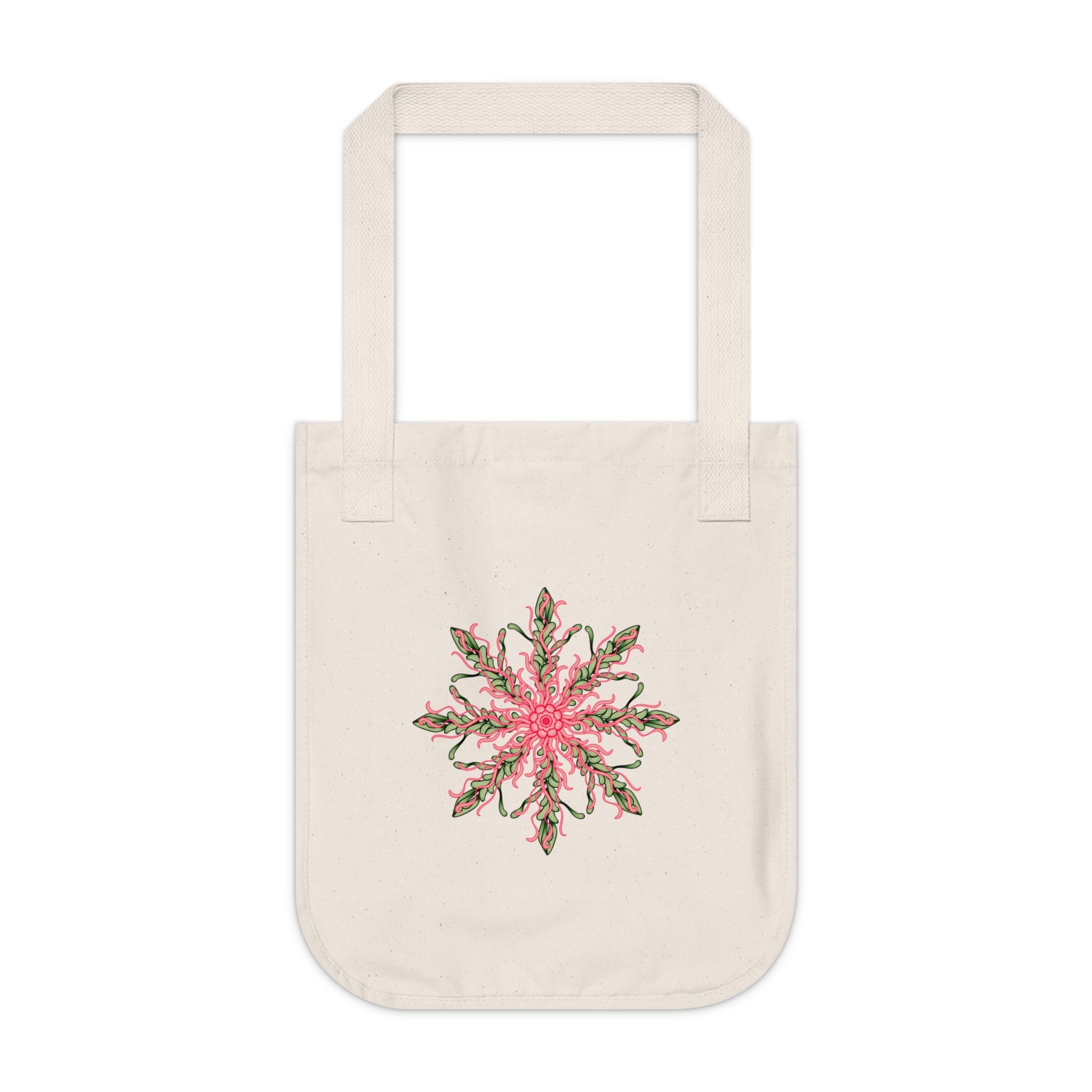 Floral Snowflake Canvas Tote — Organic Cotton Market Bag