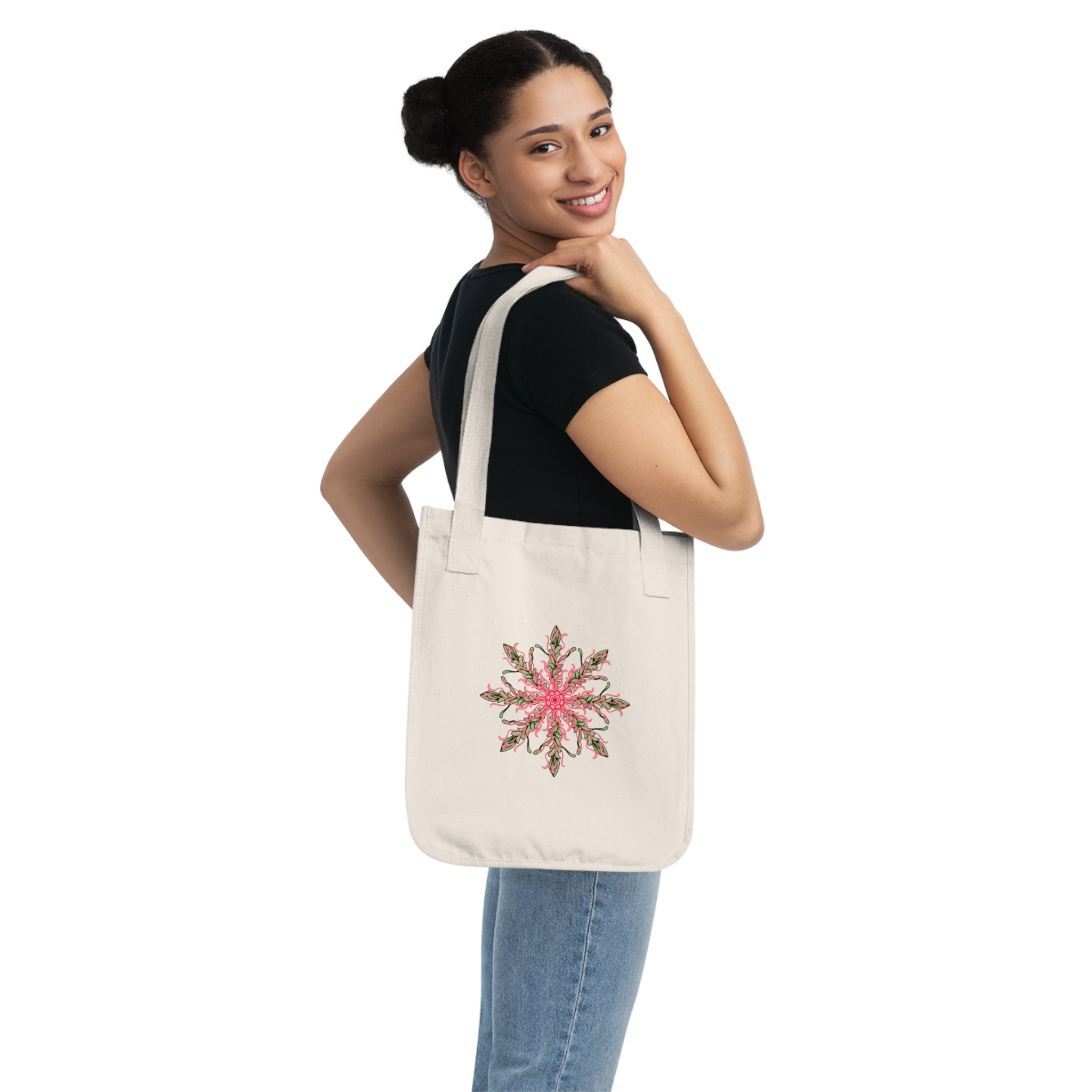 Floral Snowflake Canvas Tote — Organic Cotton Market Bag