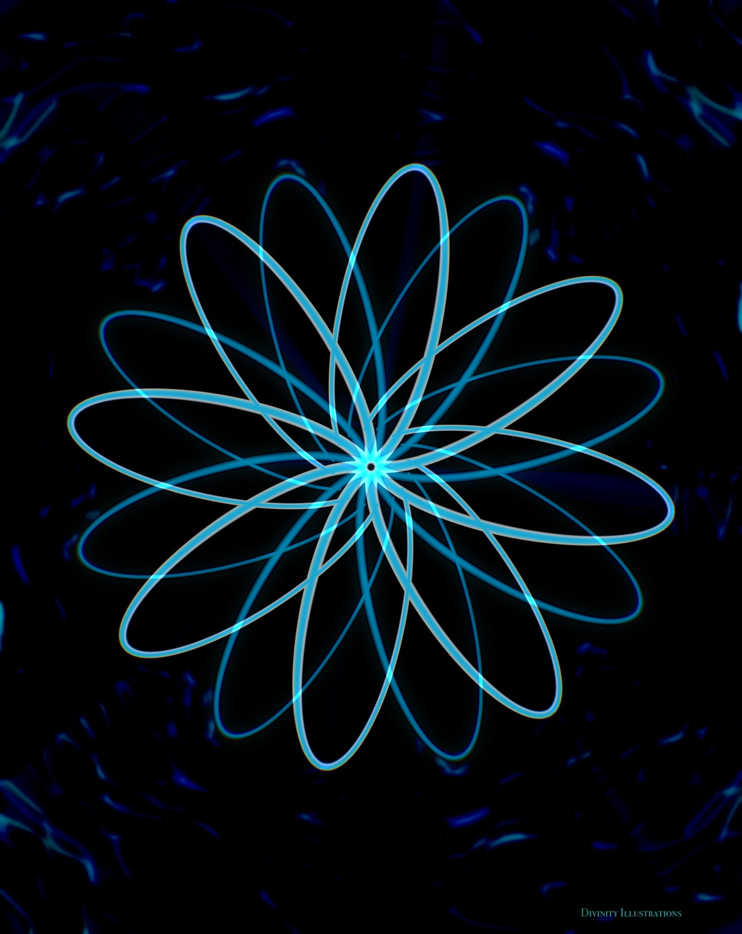 The Transcendence Bloom – Abstract Blue Light Floral Art on Archival Hahnemühle German Etching (Unframed)