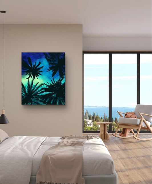 Celestial Palms – Tropical Galaxy Night Fine Art Print (Unframed)