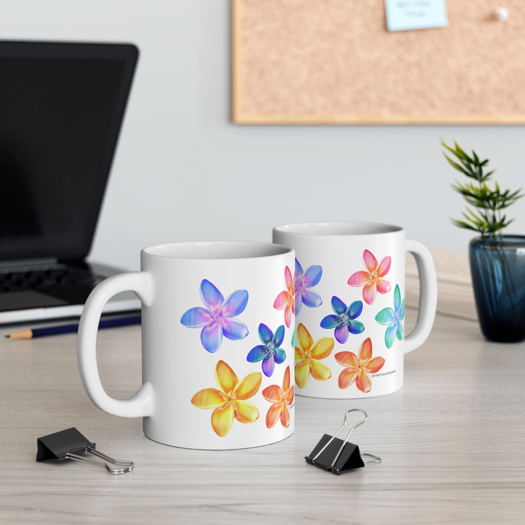 Colorful Plumeria Ceramic Mug – Floral Coffee & Tea Cup