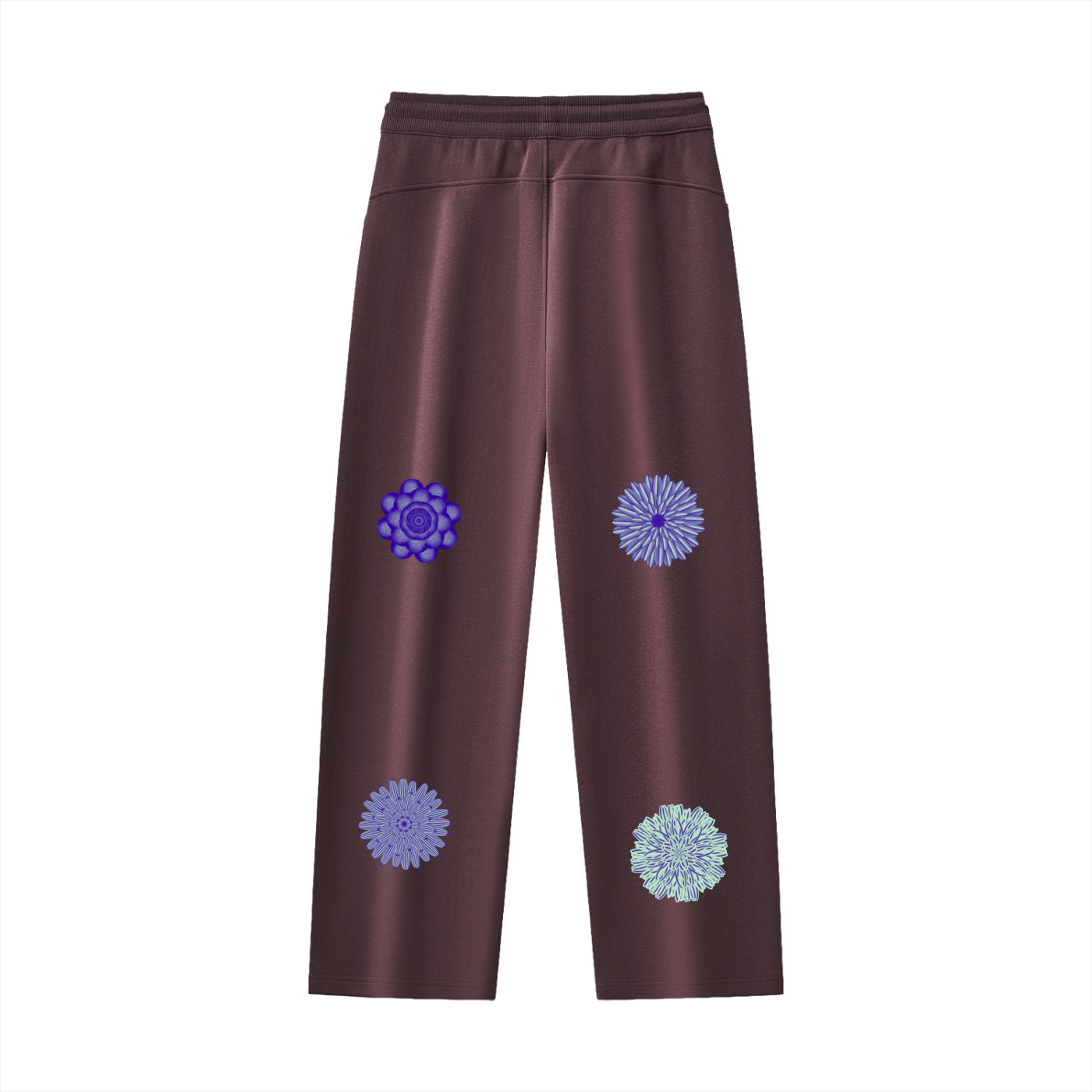 Brown pants with floral patterns on a white background