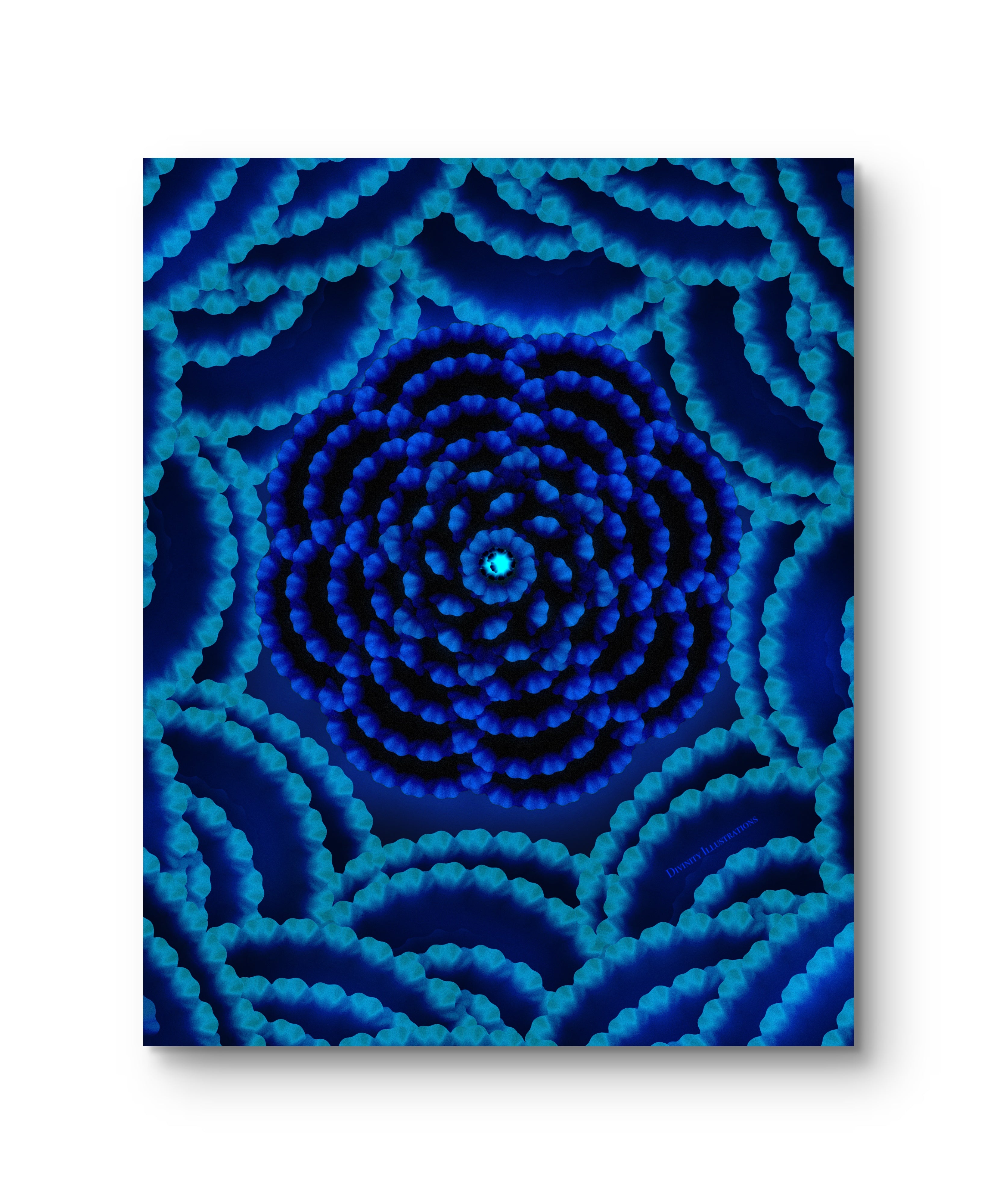 Blue spiral pattern art print  on a white background