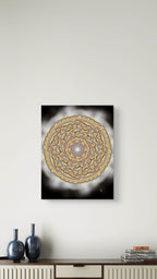 rooted in power floral art print displayed on the wall above a small cabinet