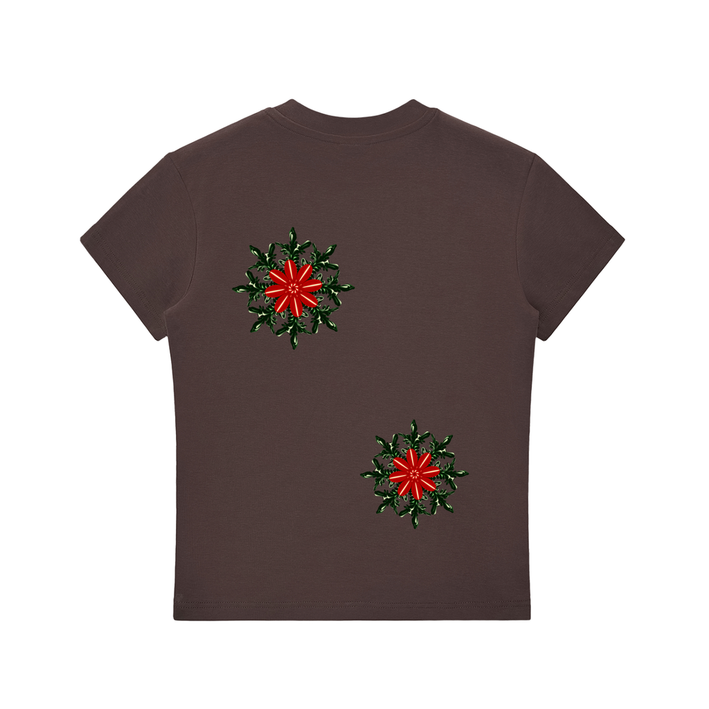 Bodycon Tee,Divinity Illustrations,Womens FLoral Crop Top,Comfy Tshirt,Holiday Gift Guide,Gift for her,Lightweight Top,Cotton Tee,Christmas Floral Design,Snowflake Tee