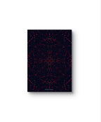 Wall art print with red geometric pattern on a black background