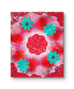 red and teal floral art print displayed as a mockup