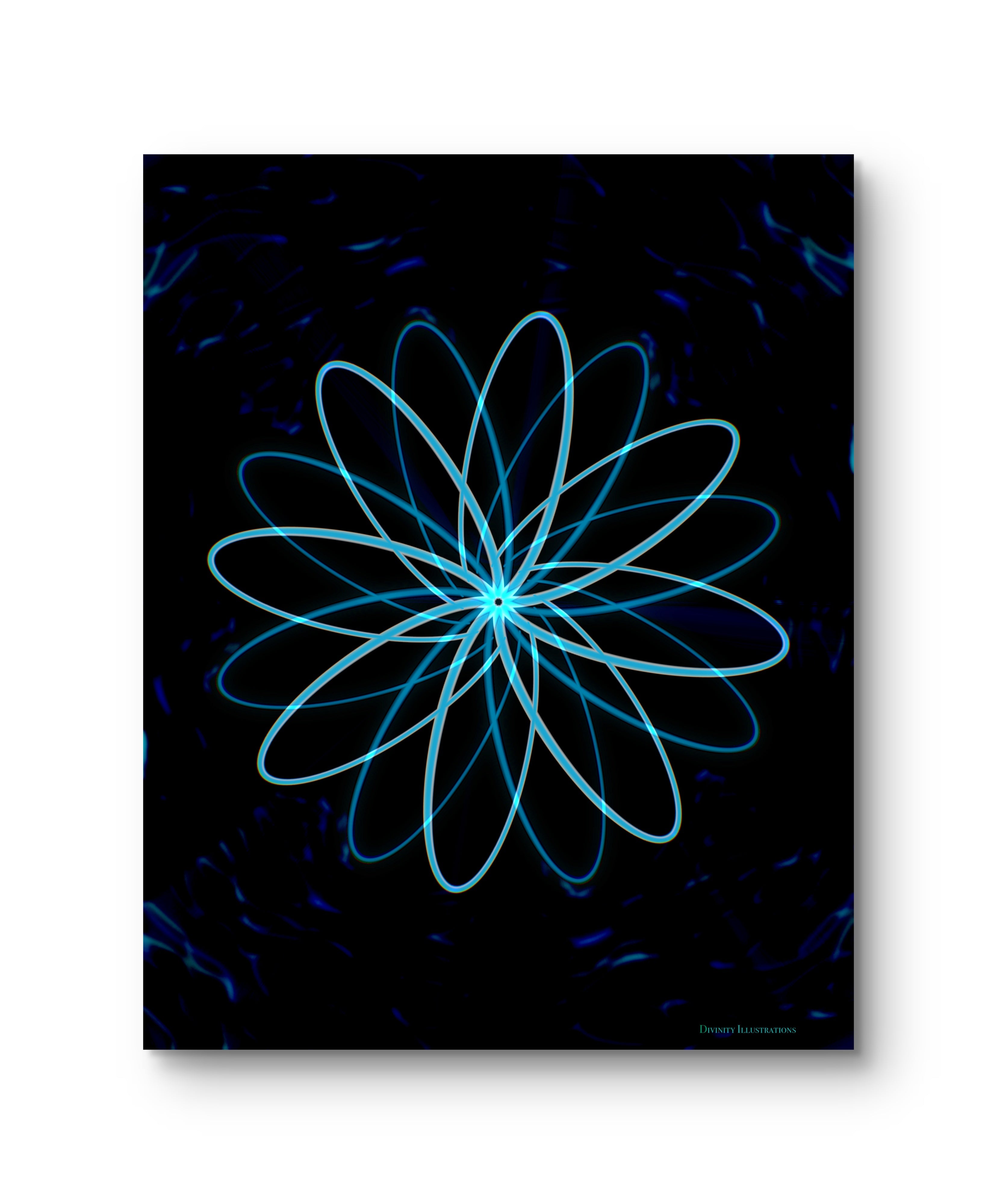 The Transcendence Bloom – Abstract Blue Light Floral Art on Archival Hahnemühle German Etching (Unframed)
