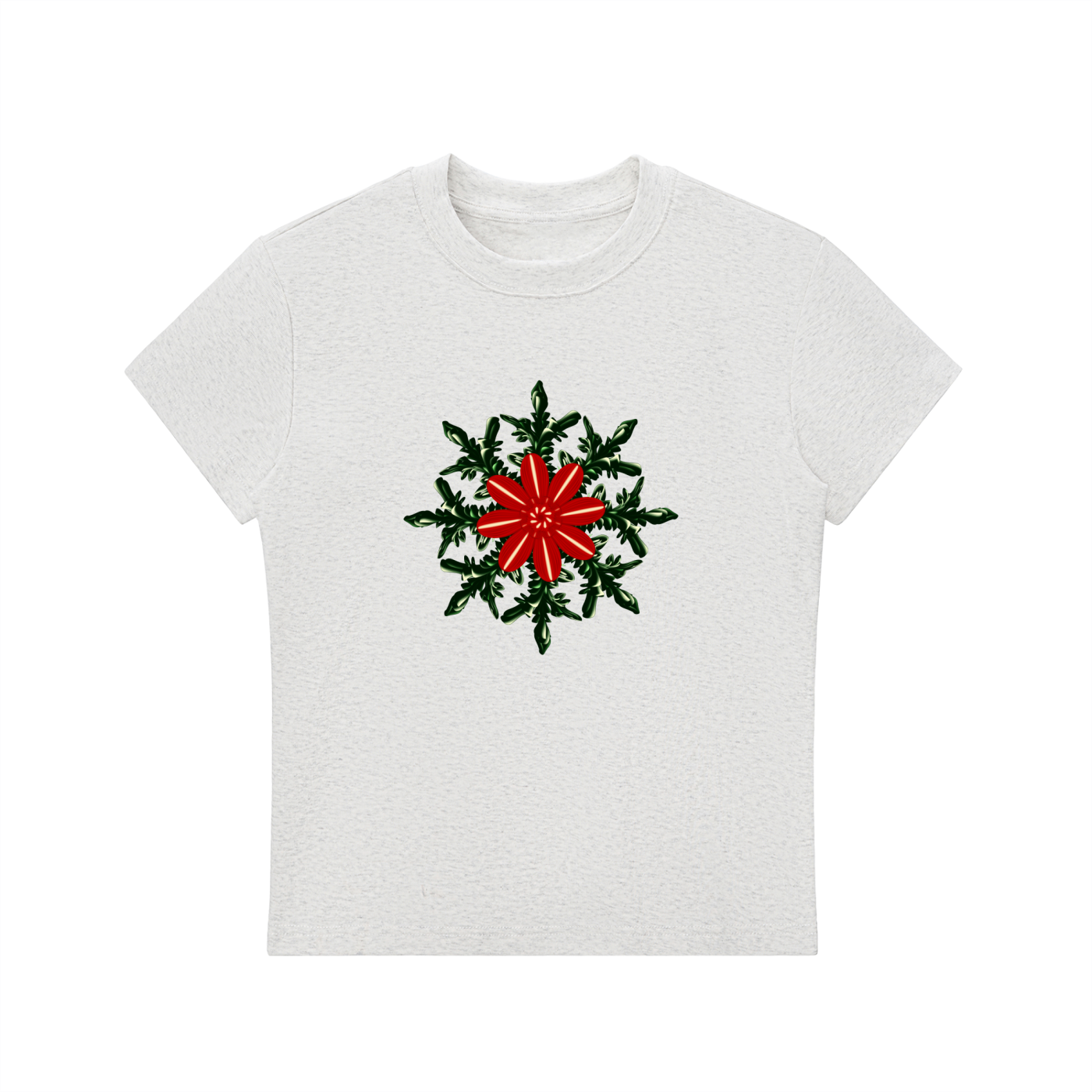 Bodycon Tee,Divinity Illustrations,Womens FLoral Crop Top,Comfy Tshirt,Holiday Gift Guide,Gift for her,Lightweight Top,Cotton Tee,Christmas Floral Design,Snowflake Tee