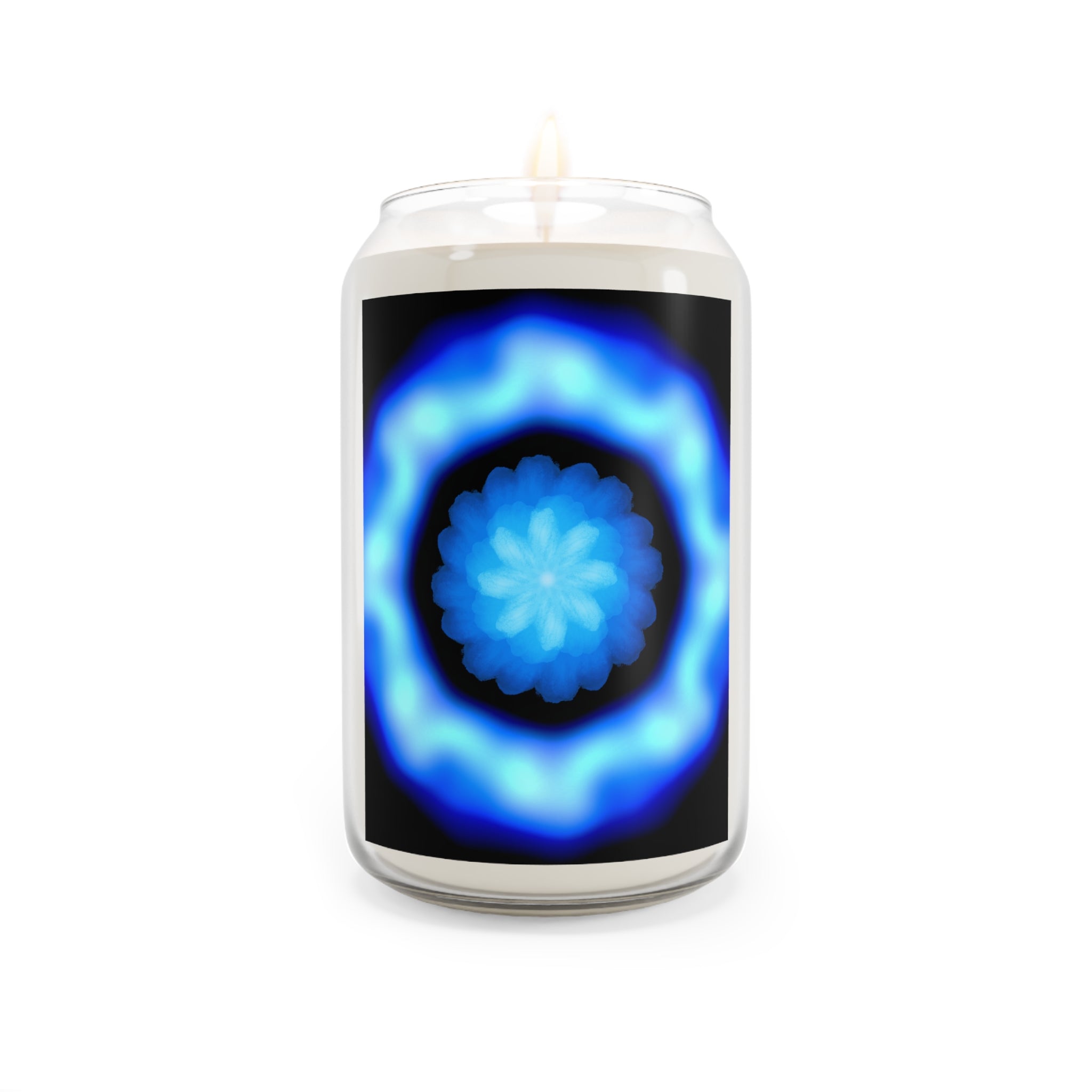 Candle with a blue flame design on a white background