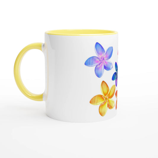 Plumeria floral ceramic coffee mug – 11 oz white mug with tropical design
