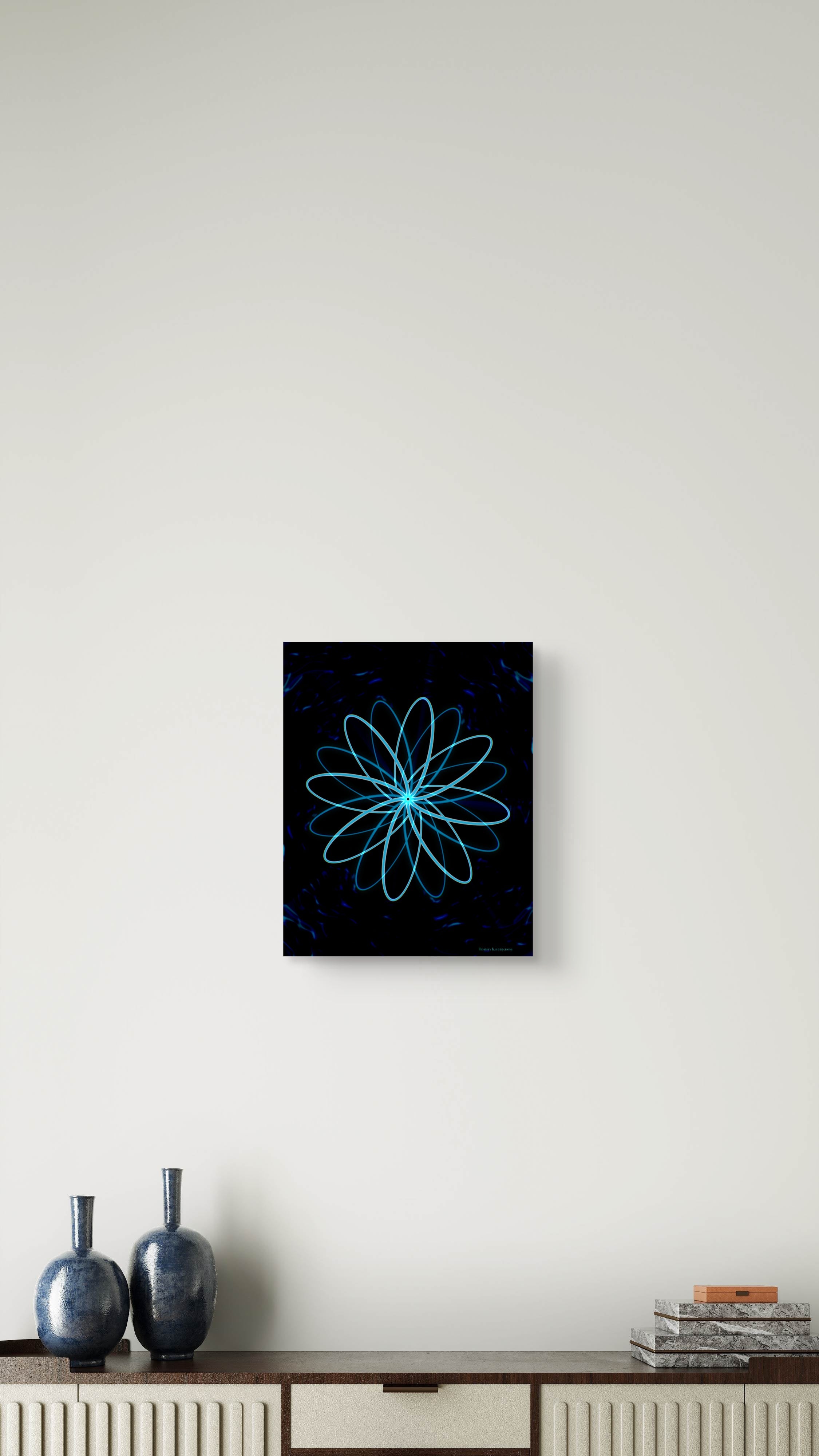 The Transcendence Bloom – Abstract Blue Light Floral Art on Archival Hahnemühle German Etching (Unframed)