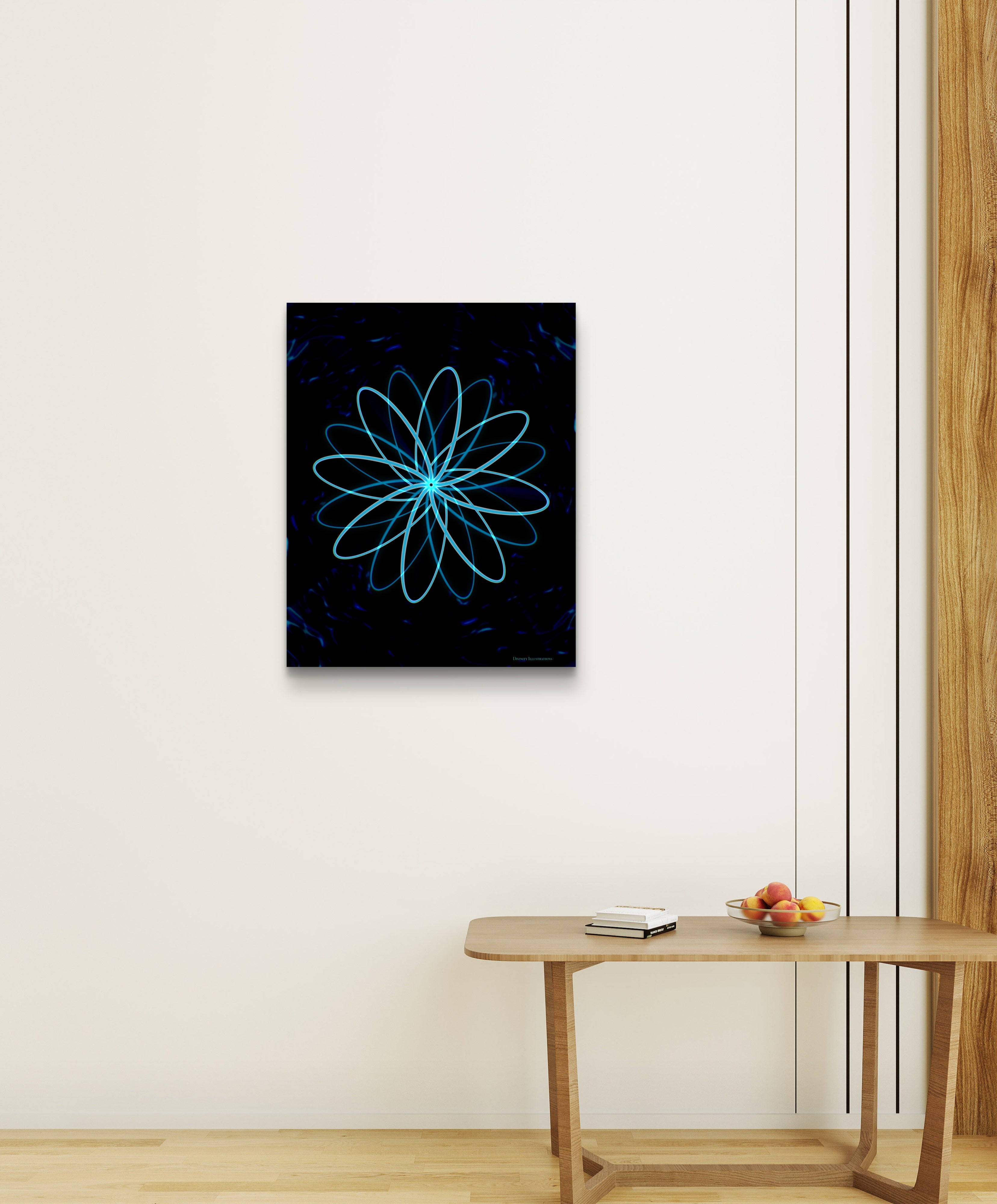 The Transcendence Bloom – Abstract Blue Light Floral Art on Archival Hahnemühle German Etching (Unframed)