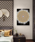 rooted in power floral art print displayed in a luxury bedroom setting