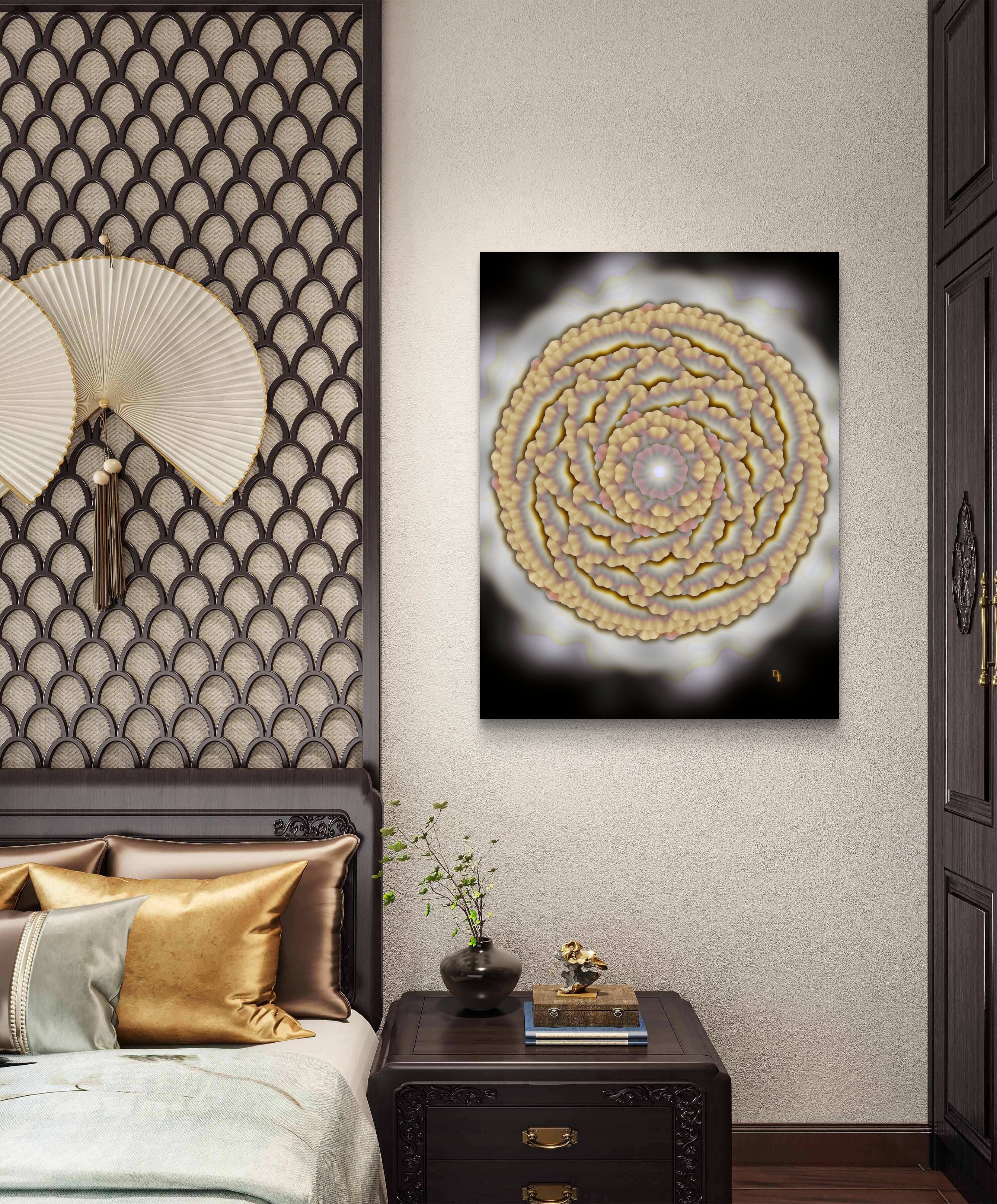 rooted in power floral art print displayed in a luxury bedroom setting