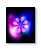 Futuristic flower design with pink and blue colors on a black background