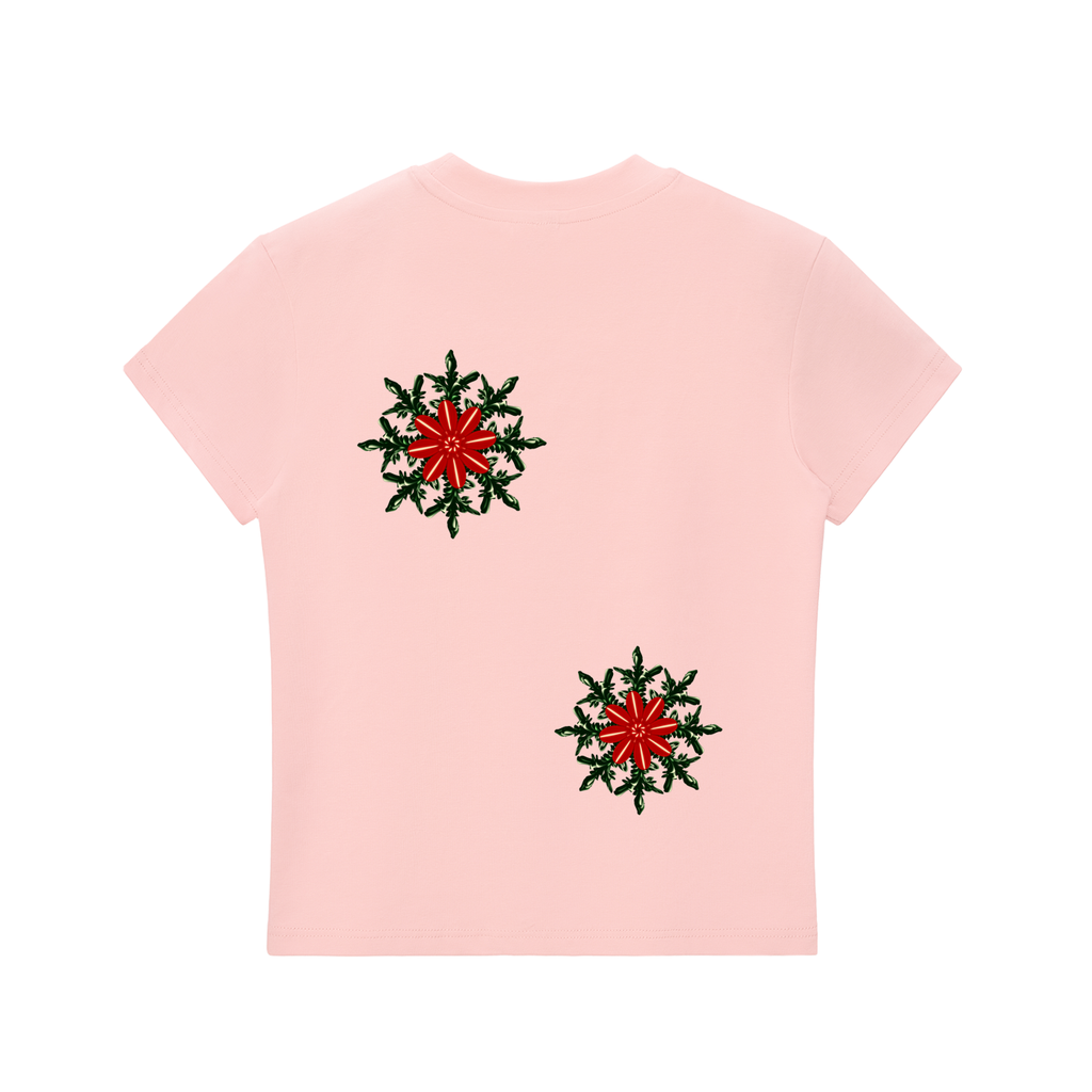 Bodycon Tee,Divinity Illustrations,Womens FLoral Crop Top,Comfy Tshirt,Holiday Gift Guide,Gift for her,Lightweight Top,Cotton Tee,Christmas Floral Design,Snowflake Tee