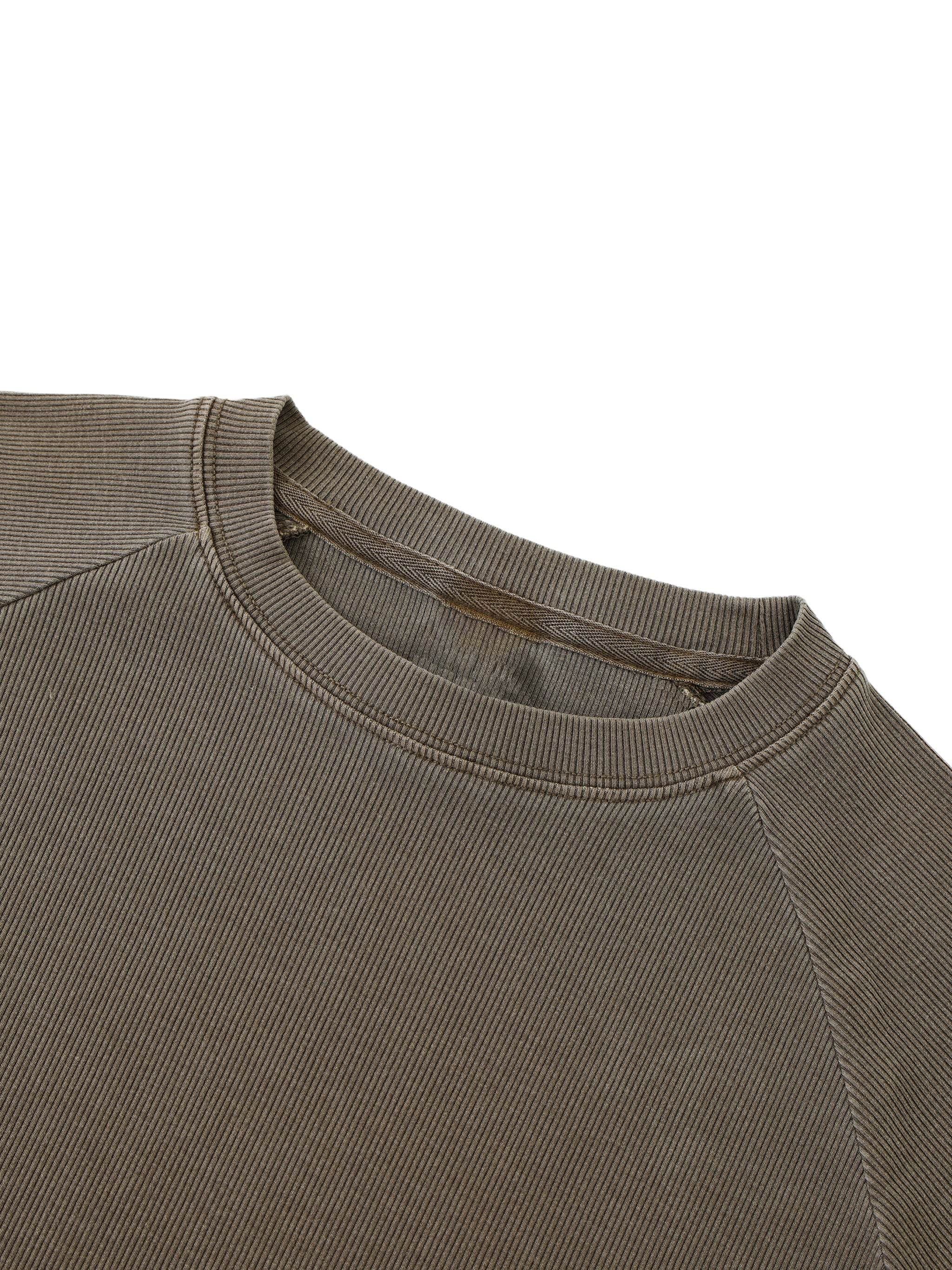 Close-up of a brown sweatshirt collar on a white background